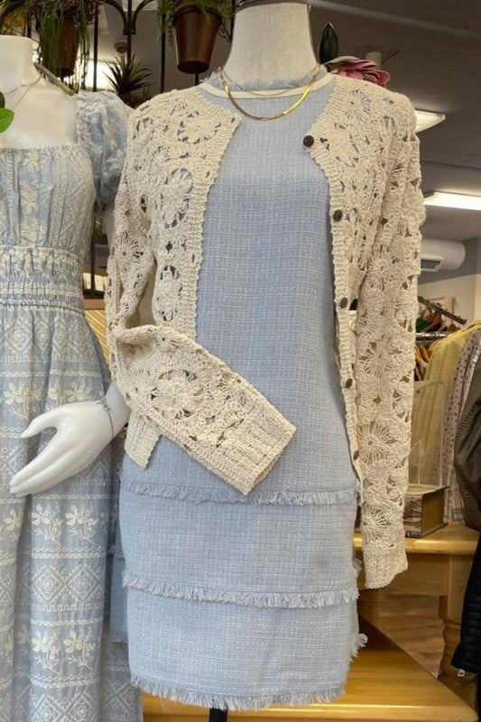 Frayed Tweed Shift Dress