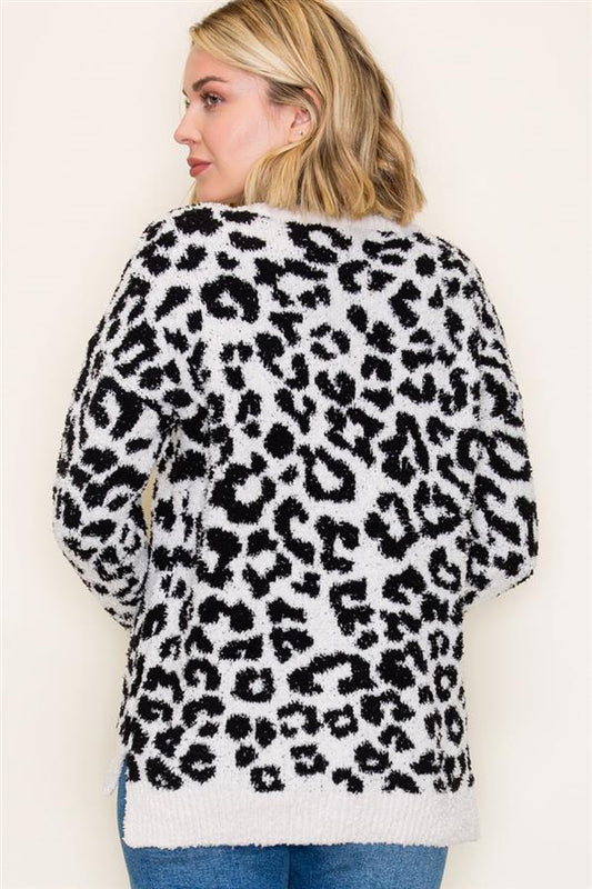 Fuzzy Leopard Pullover Sweater