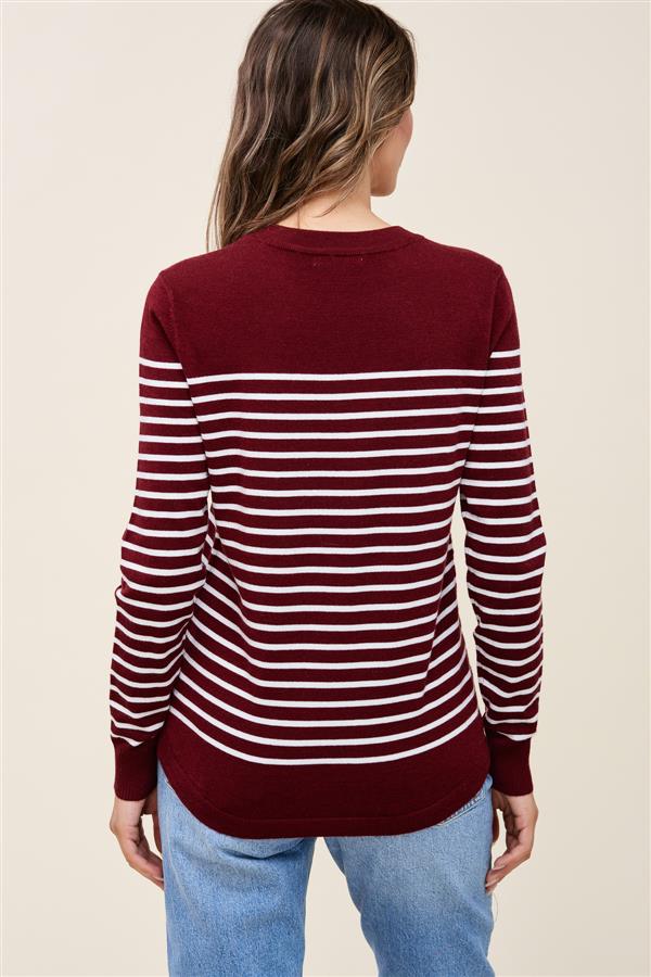 Button Shoulder Striped Sweater