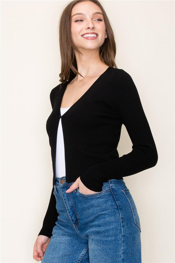 One Button Cropped Cardigan - Black