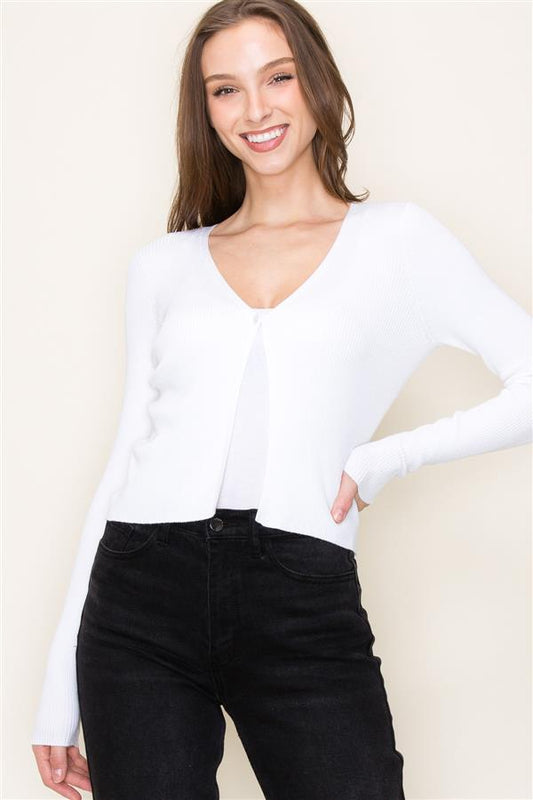 One Button Cropped Cardigan - Ivory