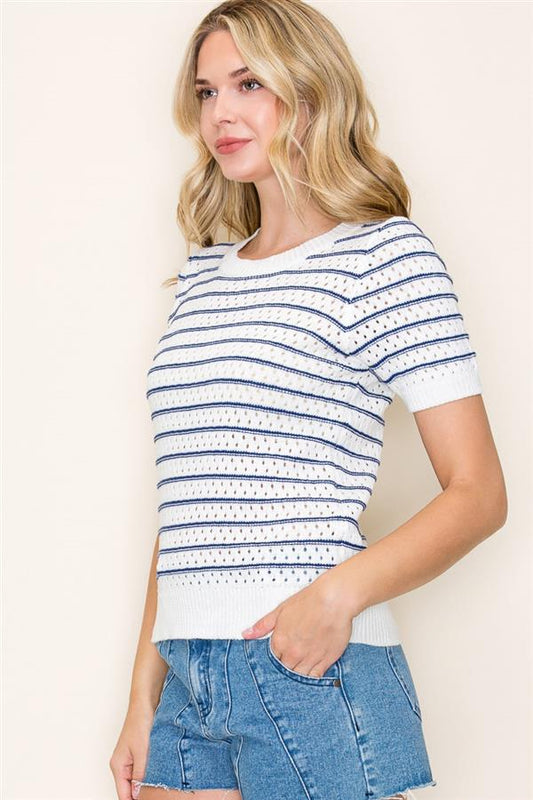 Crochet Stripe Sweater Top