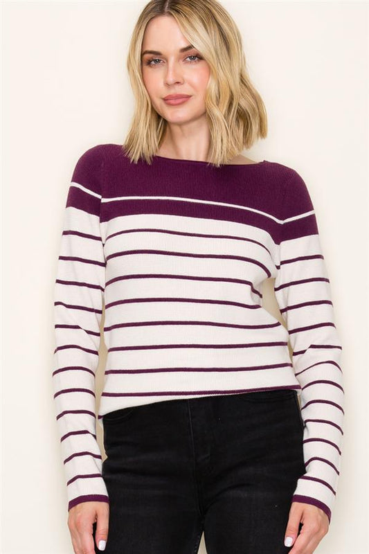 Waffle Knit Striped Sweater