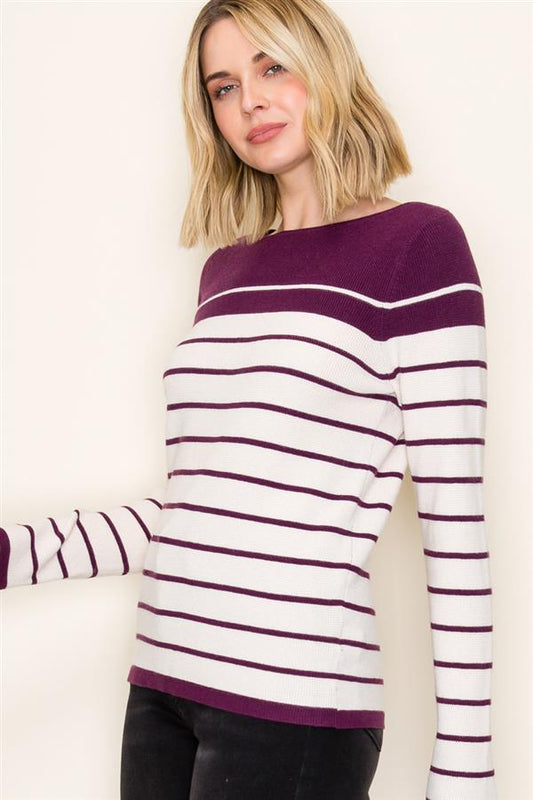Waffle Knit Striped Sweater