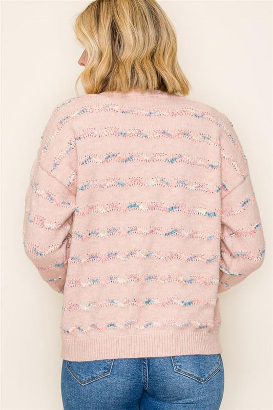 Popcorn Striped Pullover Sweater