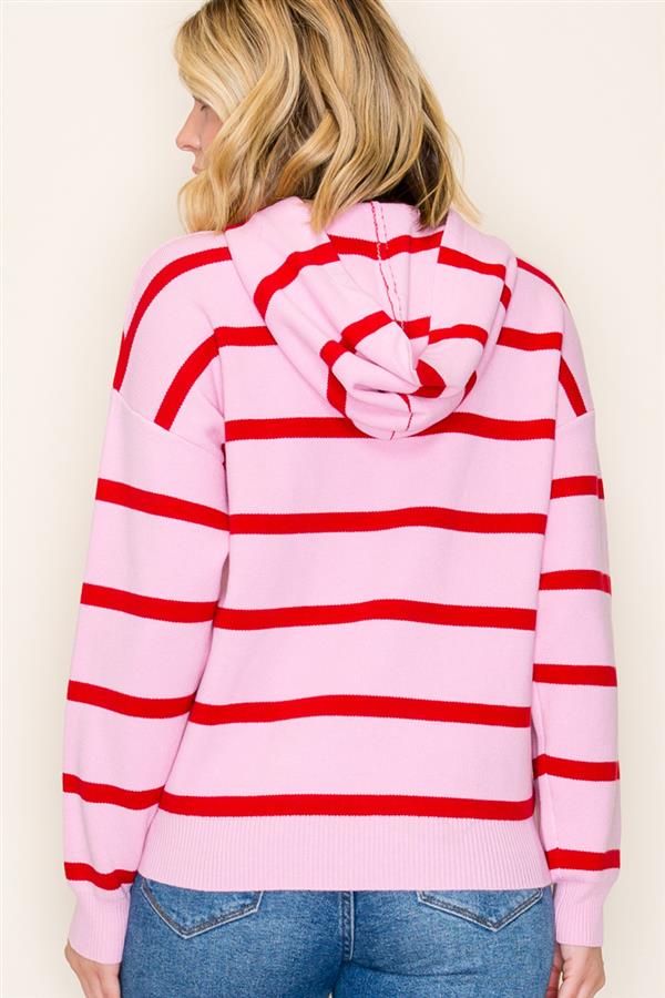 Half Button Striped Hoodie