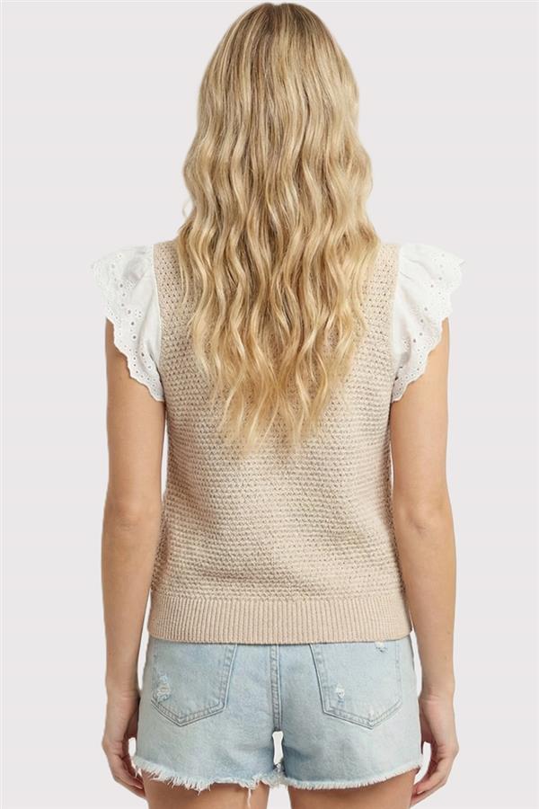 Eyelet Cap Sleeve Sweater Top