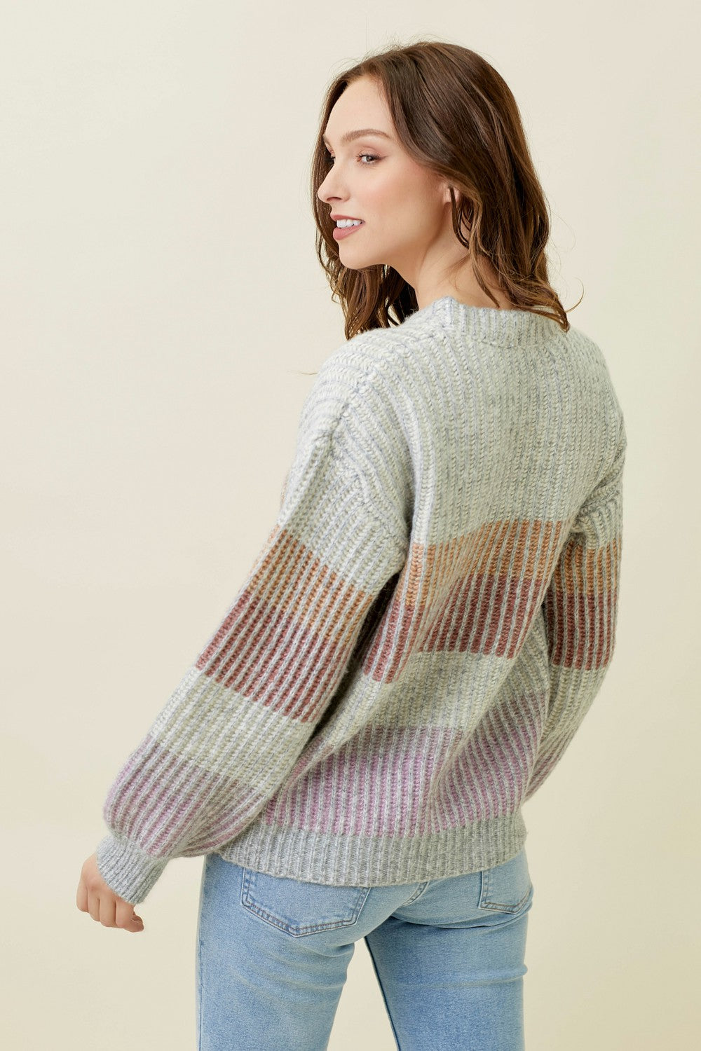 Puff Sleeve Sweater - Gray Mix