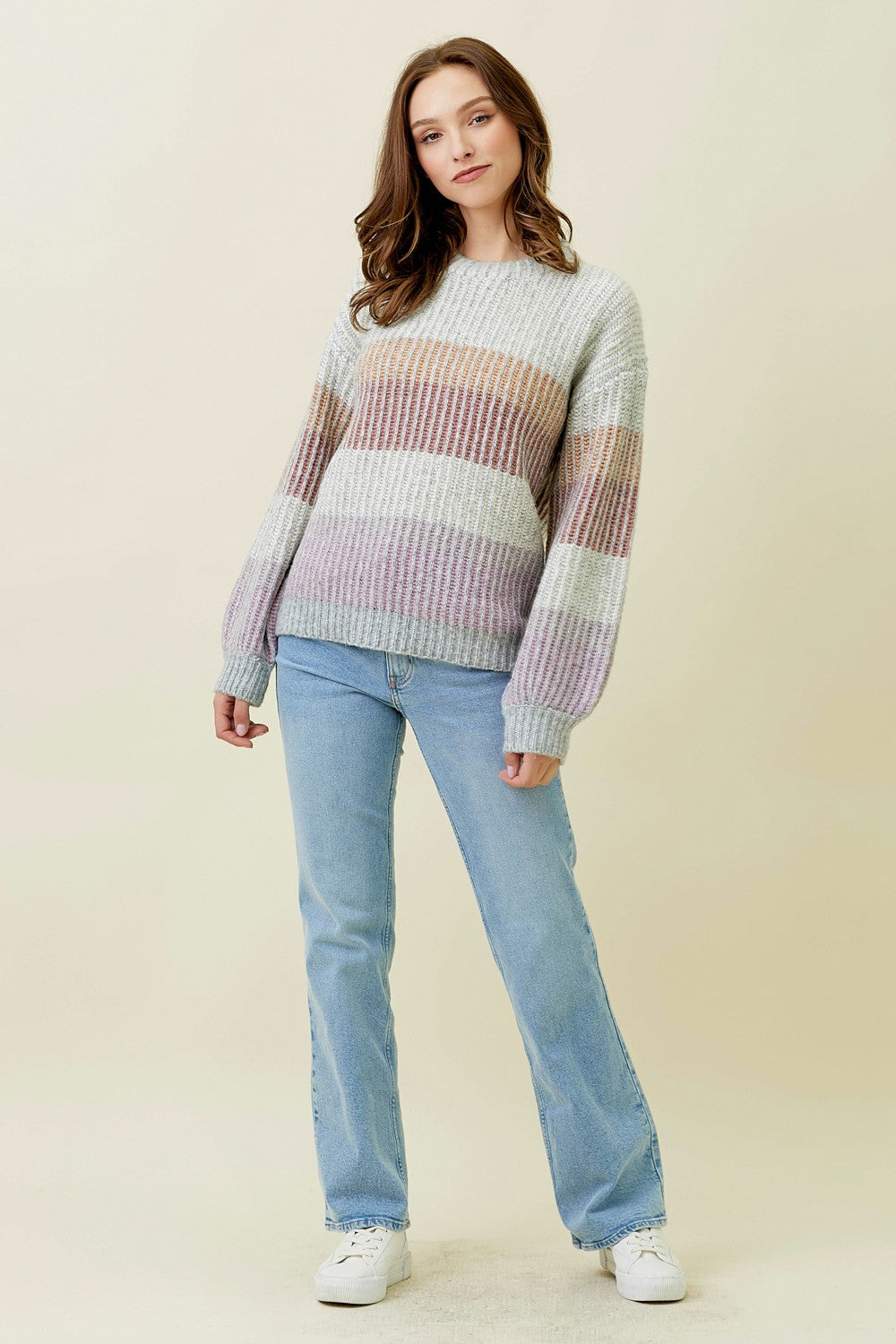 Puff Sleeve Sweater - Gray Mix