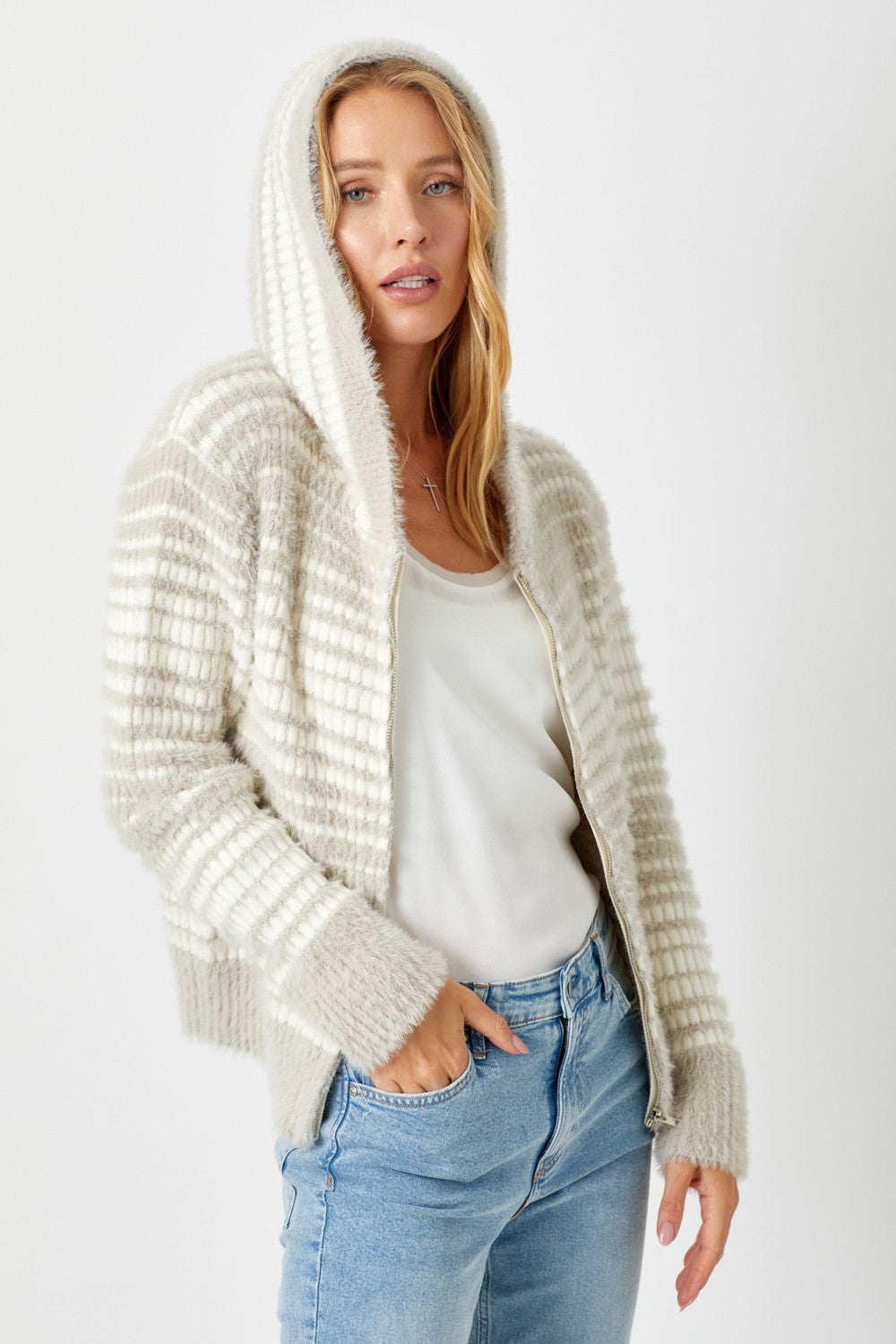Fuzzy Striped Hoodie