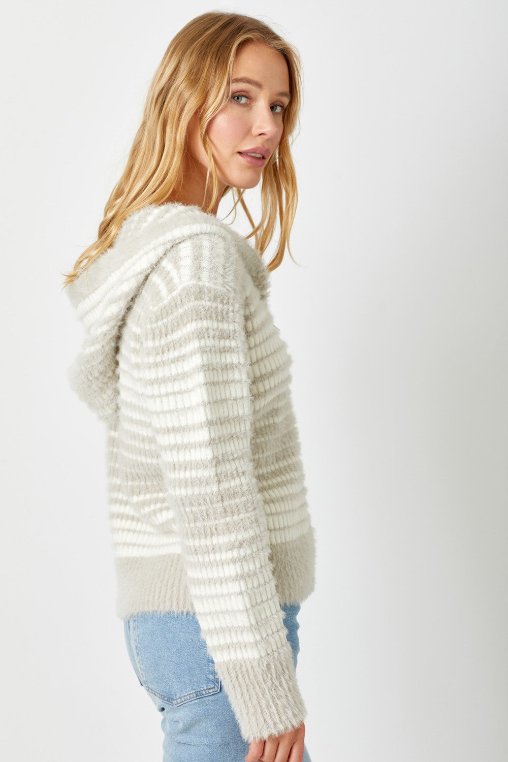 Fuzzy Striped Hoodie