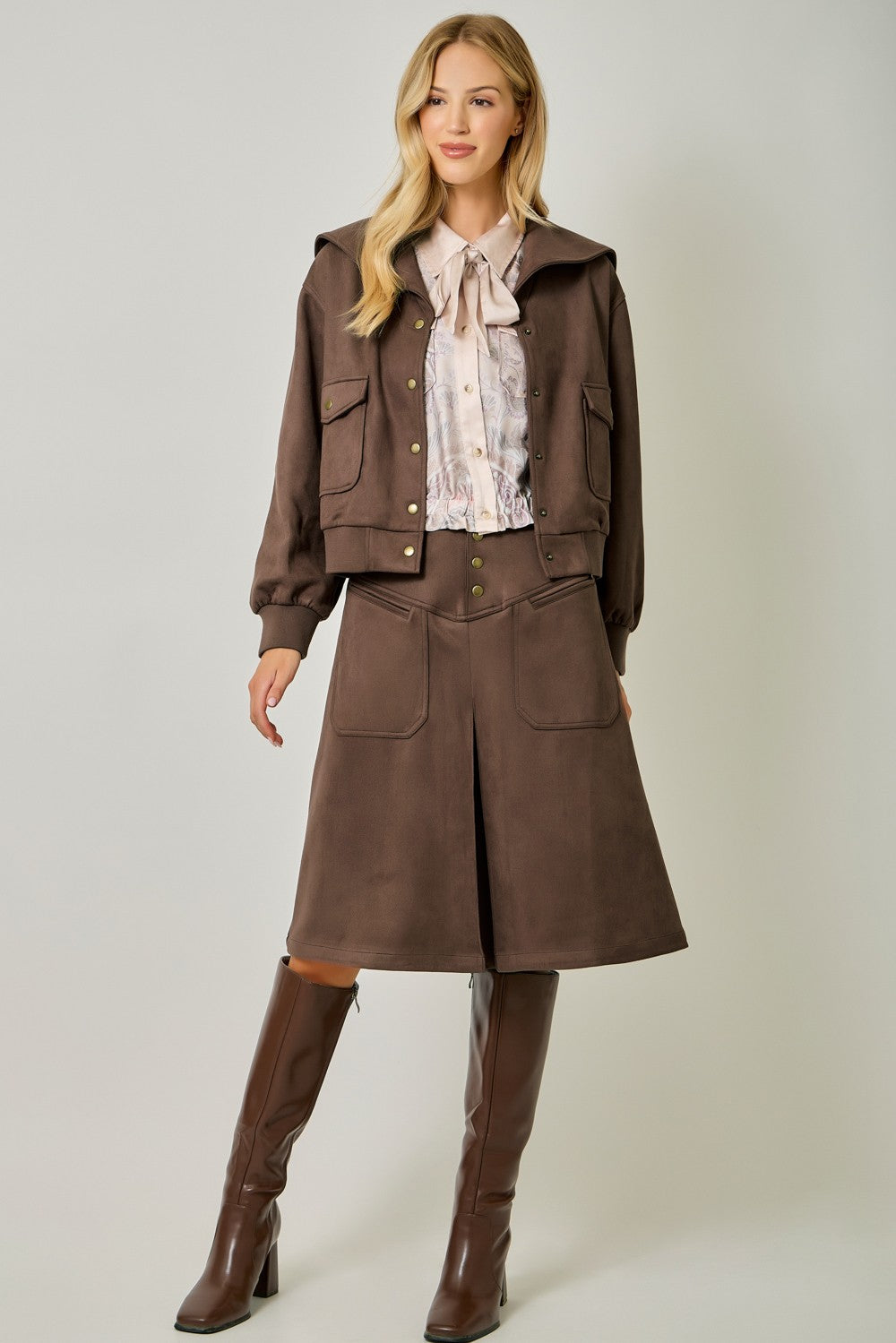 Suede A-Line Skirt - Brown