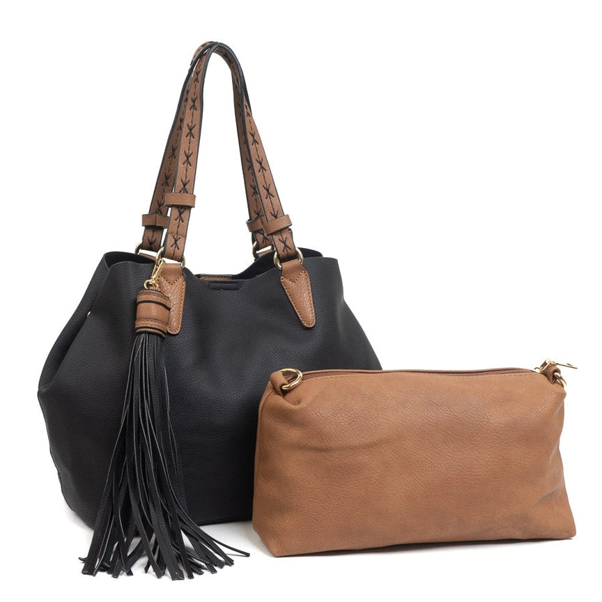 Bag-in-A-Bag Satchel with Tassel - Black