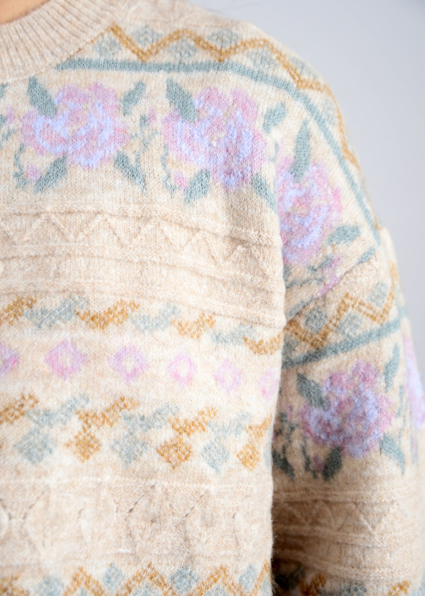 Rose & Geometric Print Sweater