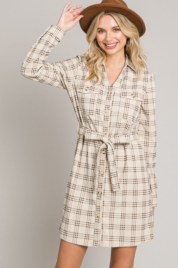 Corduroy Tie Shirt Dress