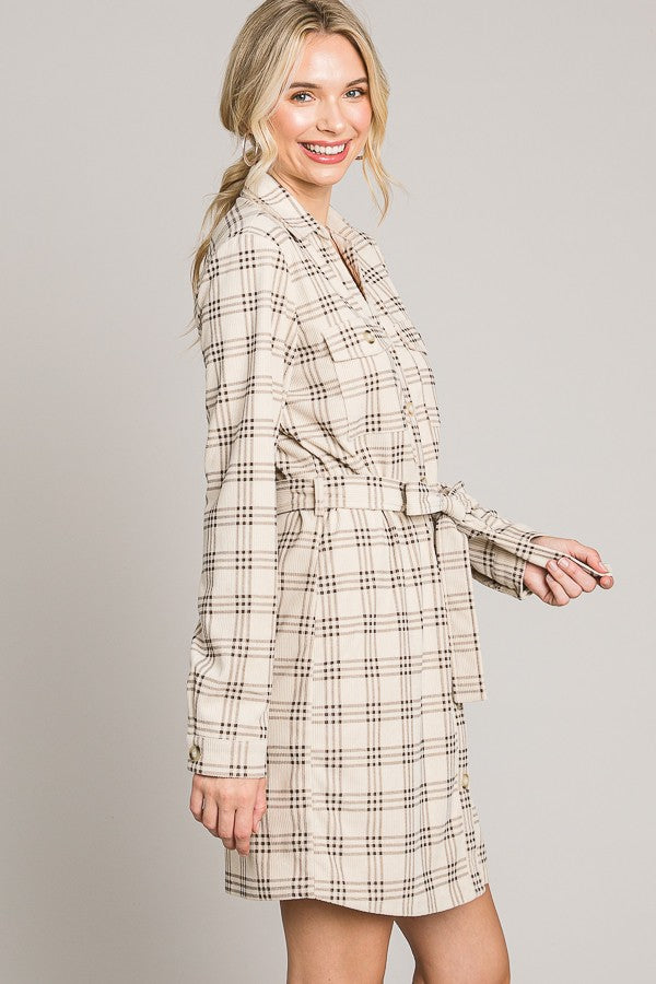 Corduroy Tie Shirt Dress