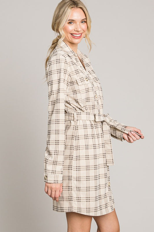 Corduroy Tie Shirt Dress