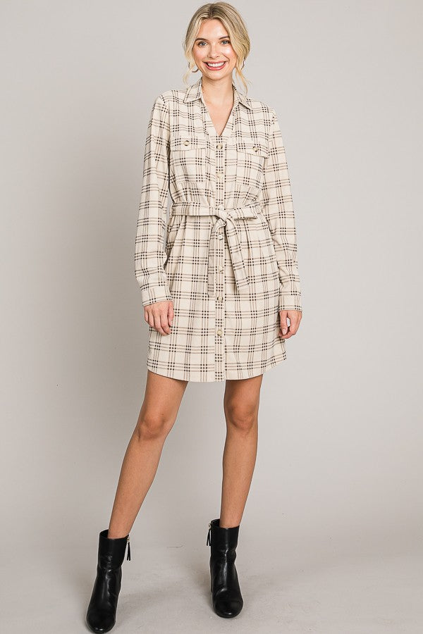 Corduroy Tie Shirt Dress
