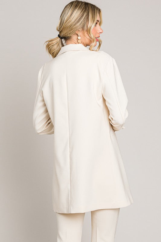 Long Twill Ruched Sleeve Jacket