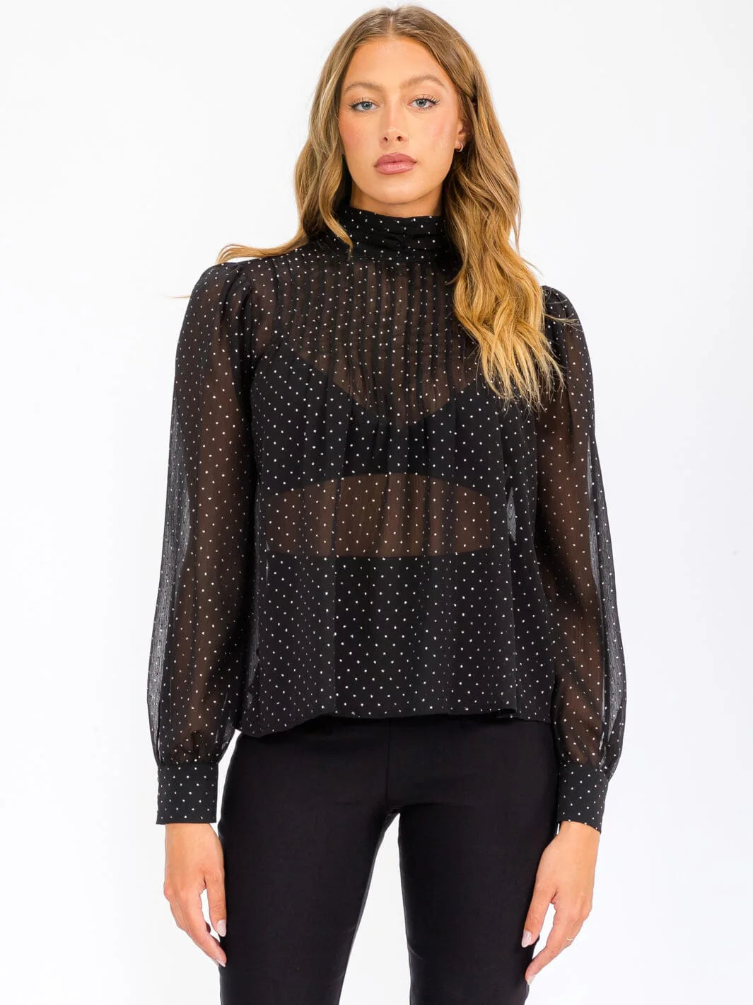 Turtleneck Sheer Shimmer Top