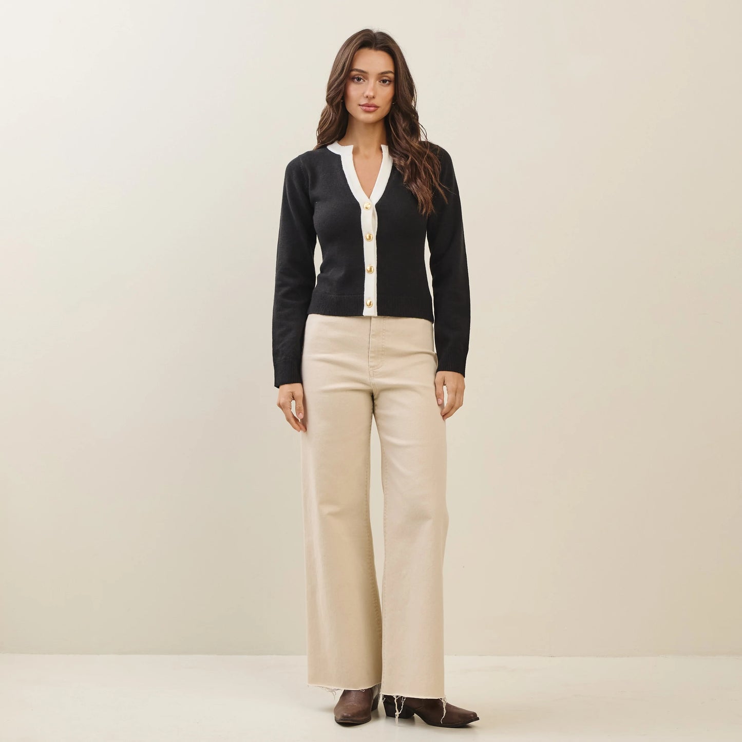 Contrast Button Up Cardigan