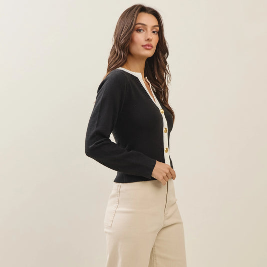 Contrast Button Up Cardigan