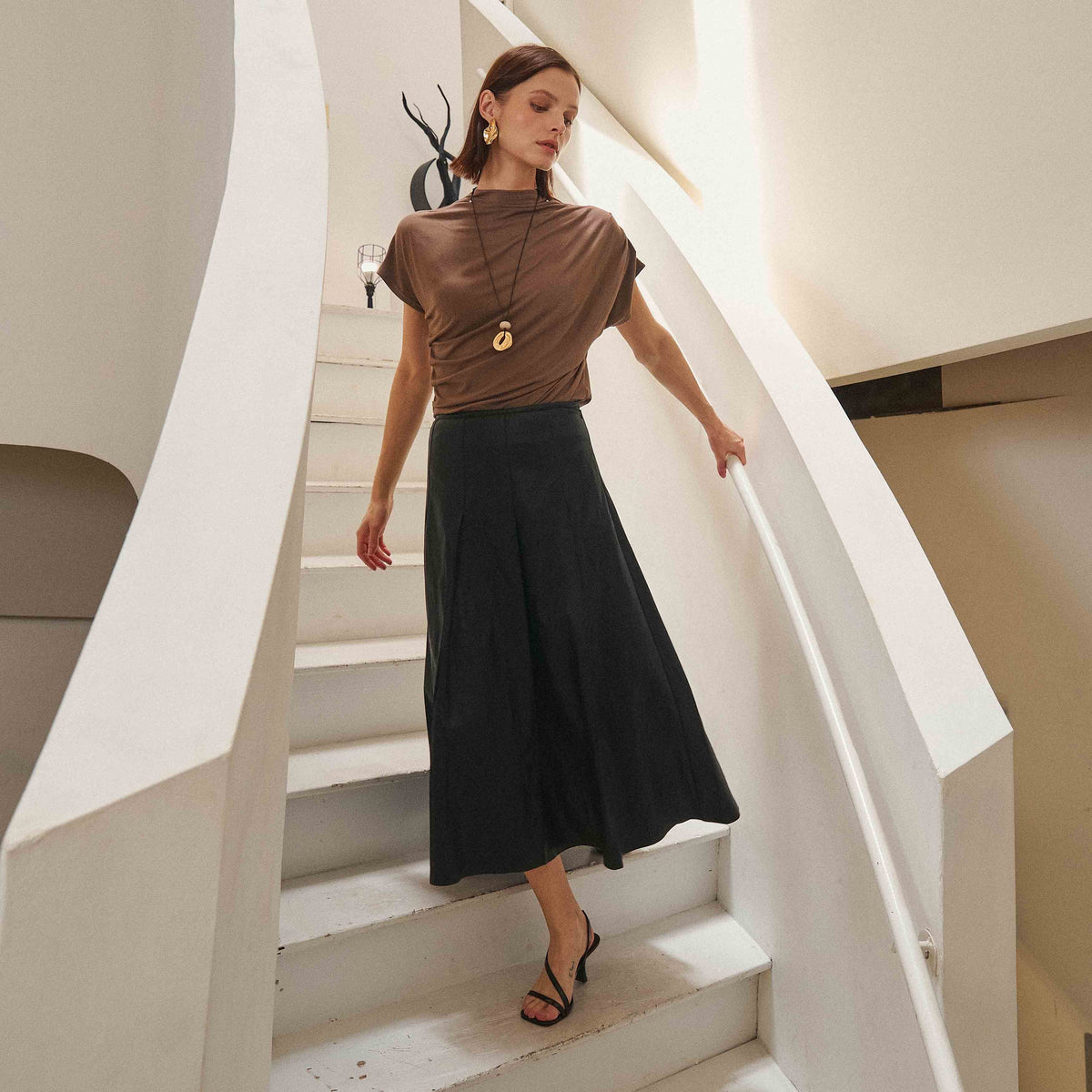 Pleated Vegan Leather Skirt