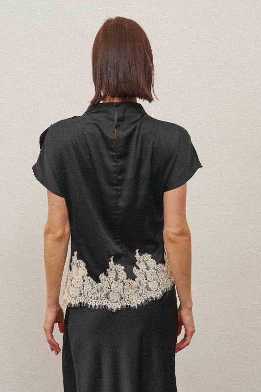 Lace Trim Satin Top