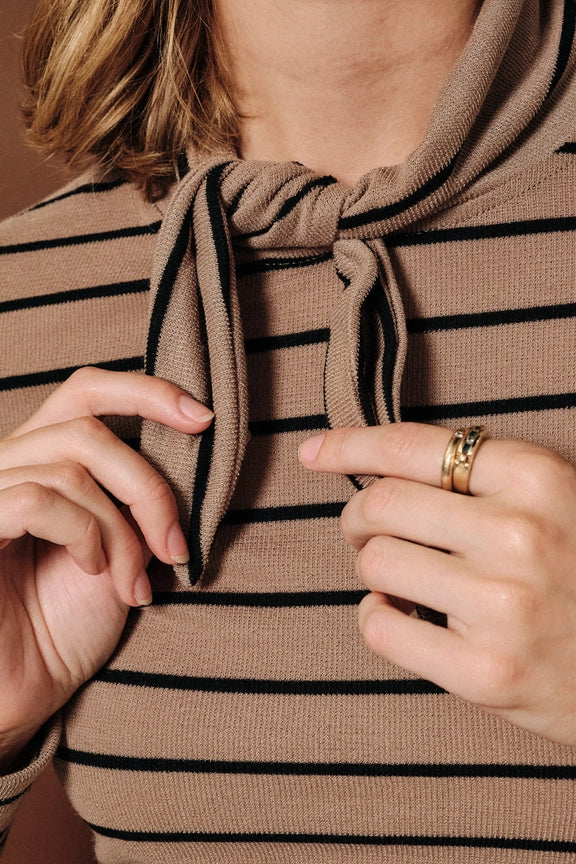Tie Collar Striped Top