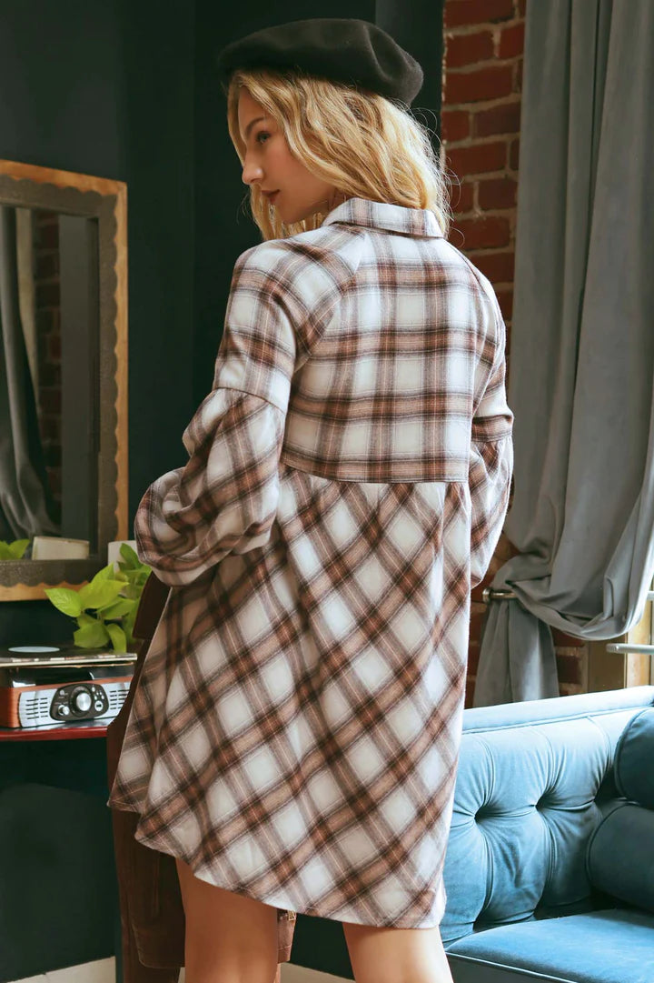 Plaid Babydoll Mini Shirt Dress