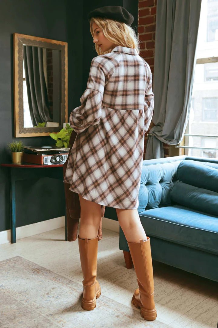 Plaid Babydoll Mini Shirt Dress