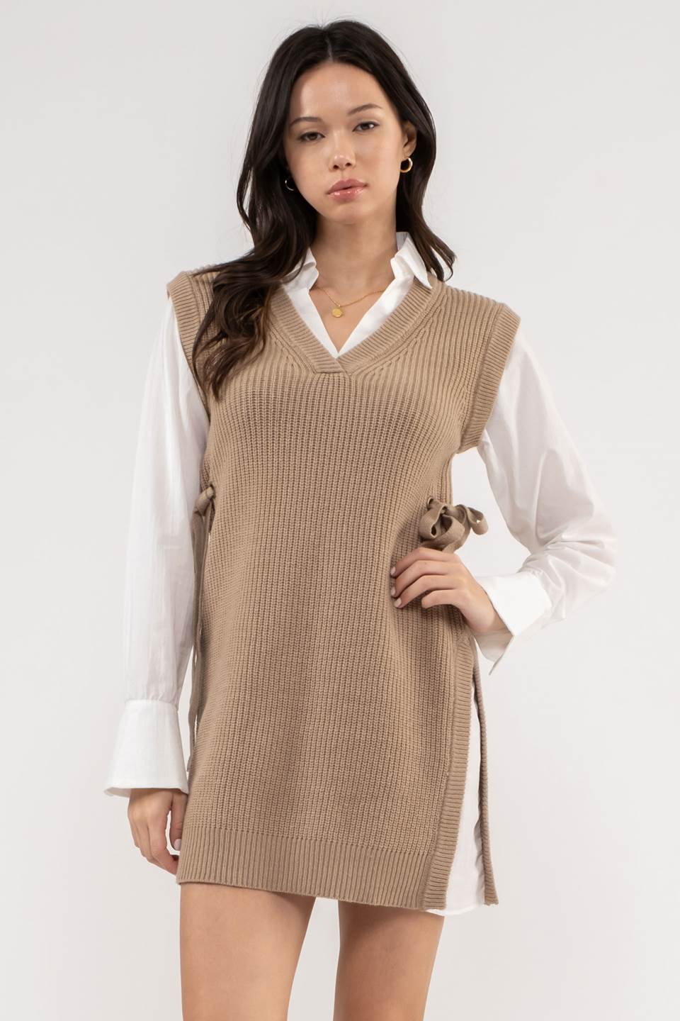 V Neck Sweater Dress