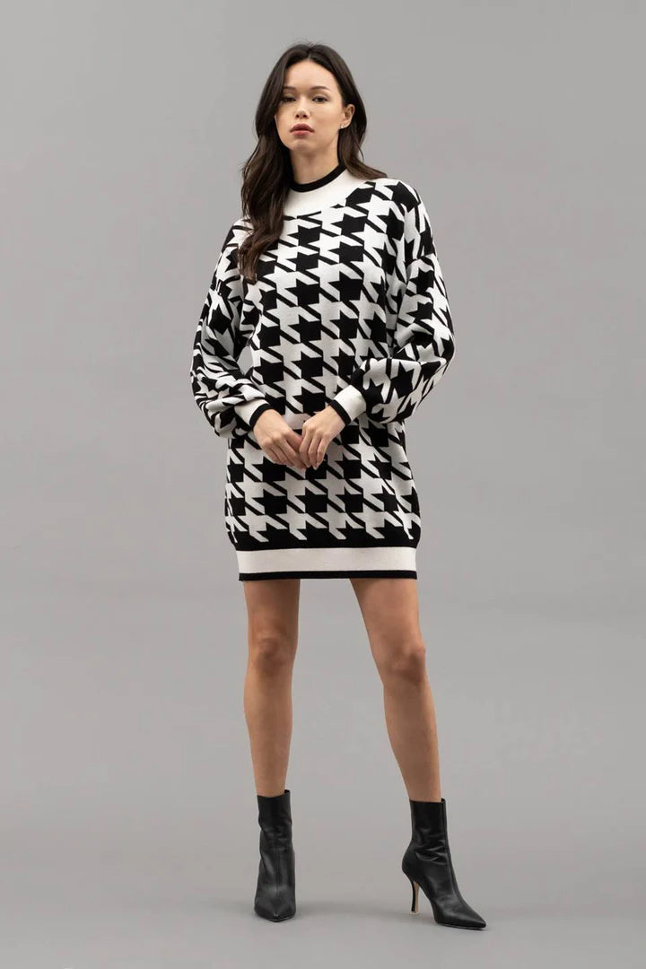 Houndstooth Sweater Dress