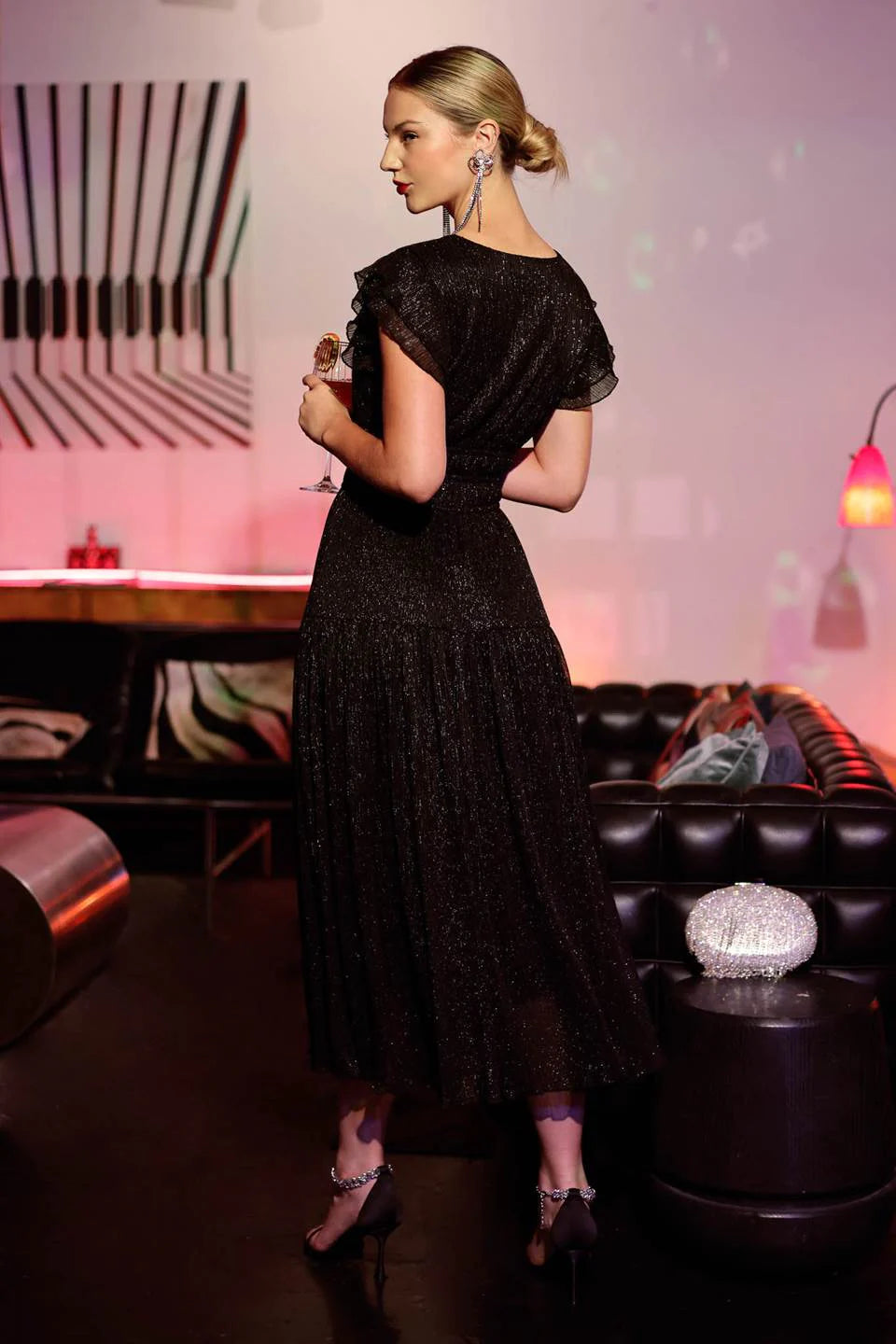Ruffle Sleeve Glitter Dress