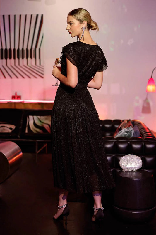 Ruffle Sleeve Glitter Dress