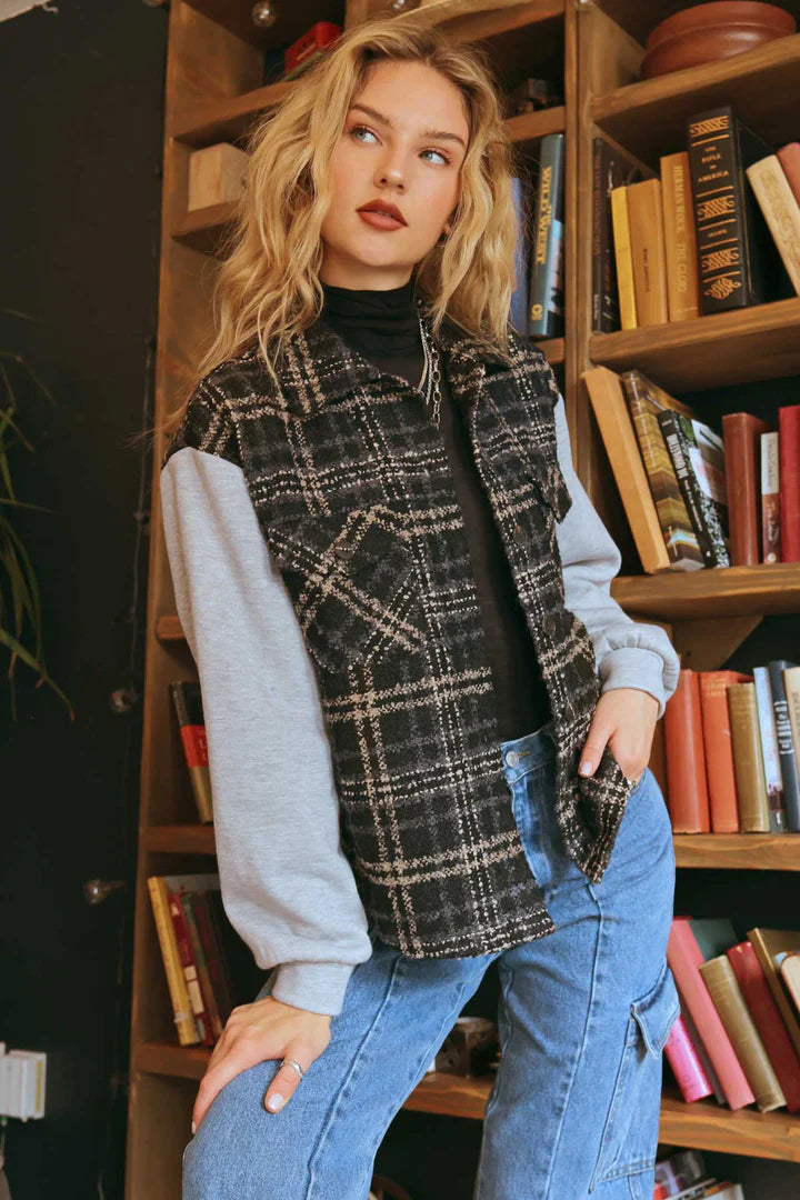 Contrast Tweed Jacket - Black