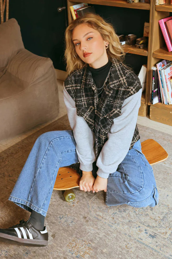 Contrast Tweed Jacket - Black