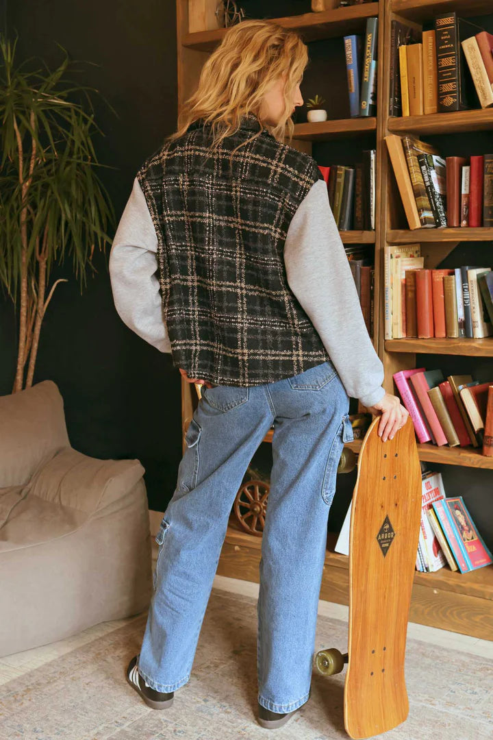 Contrast Tweed Jacket - Black