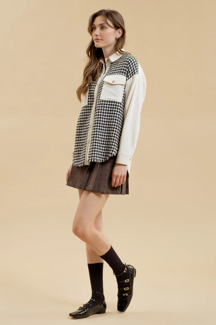 Colorblock Houndstooth Shacket