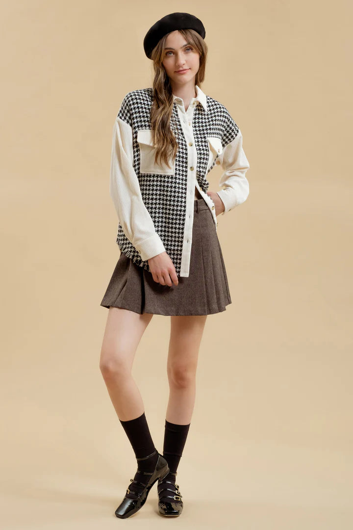 Colorblock Houndstooth Shacket