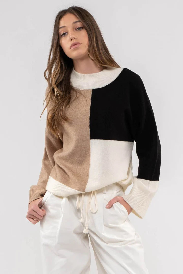 Mock Neck Colorblock Sweater