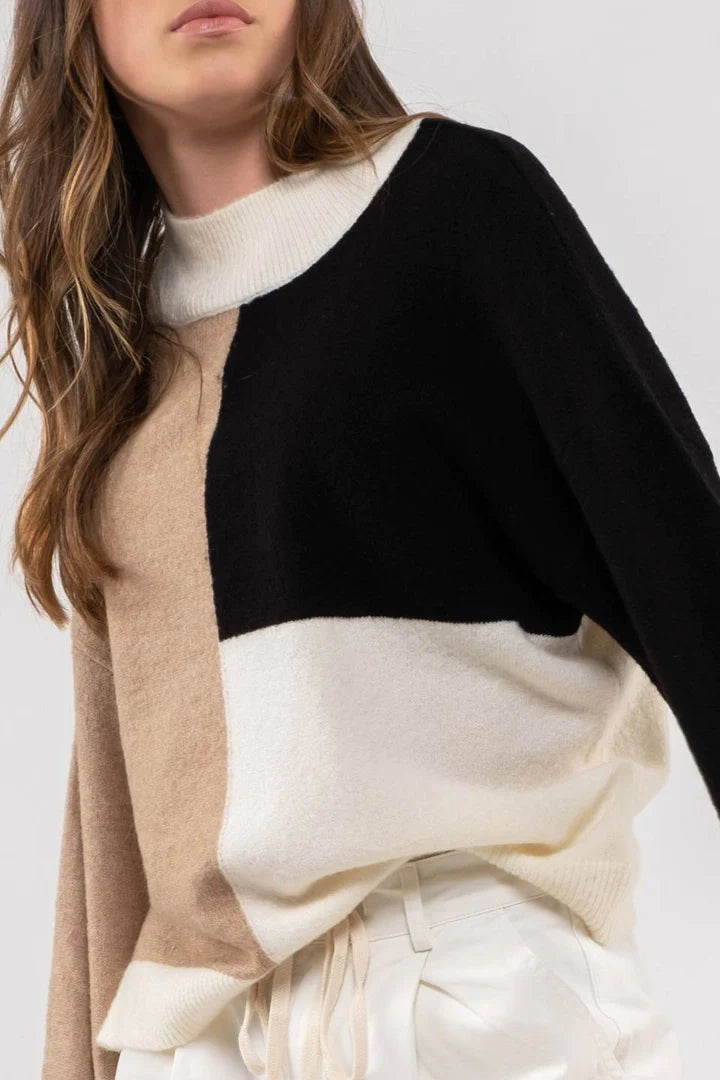 Mock Neck Colorblock Sweater