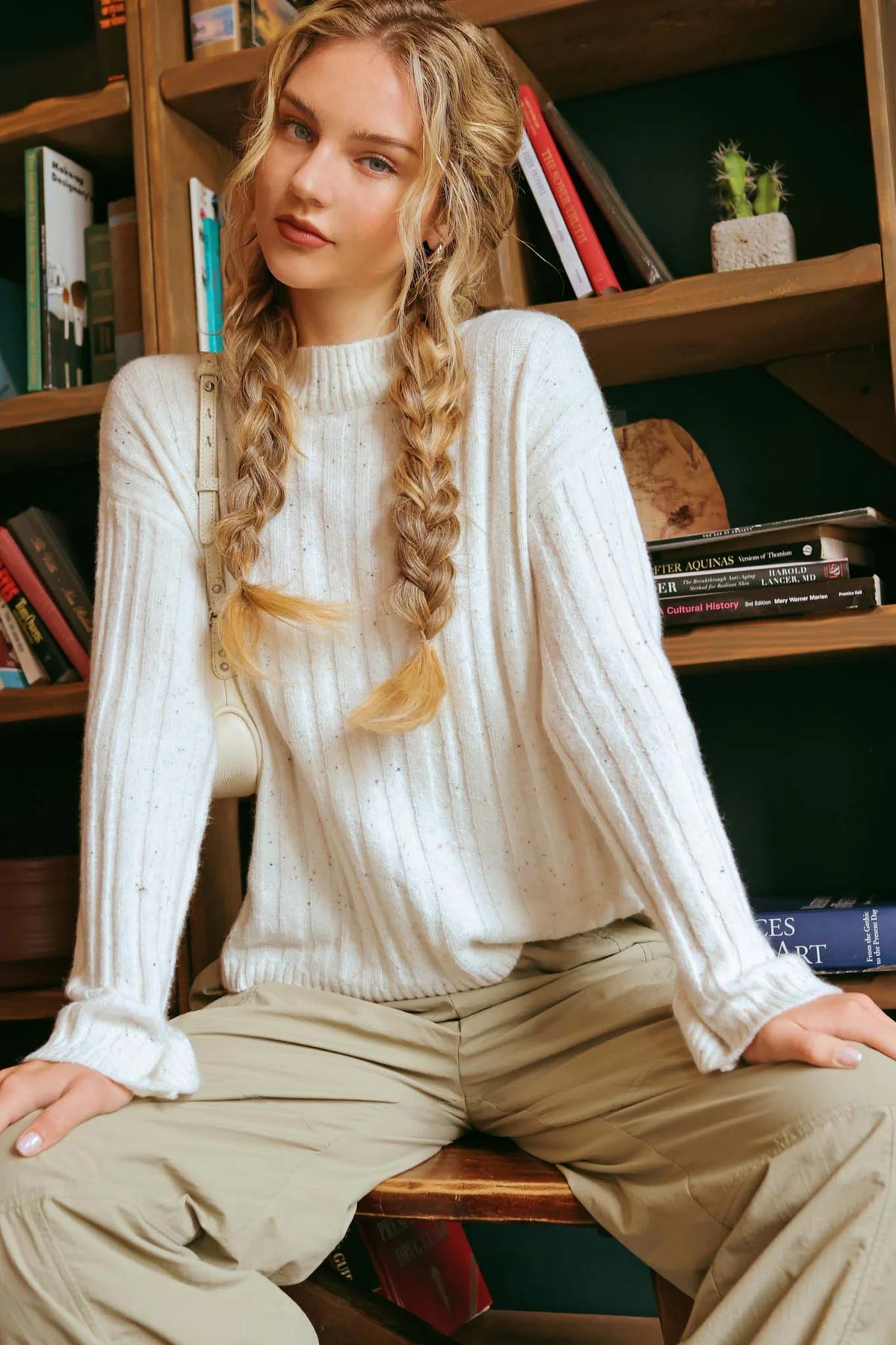 Mock Neck Striped Sweater