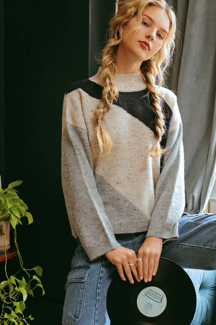 Diagonal Striped Sweater - Grey Multi