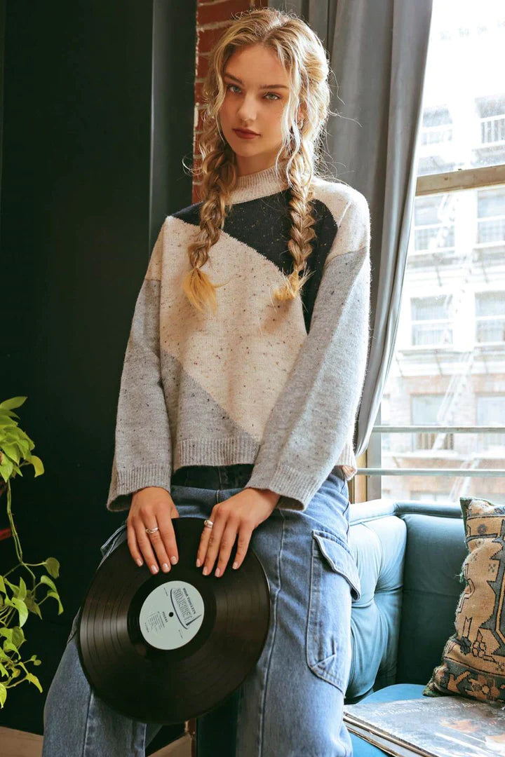 Diagonal Striped Sweater - Grey Multi