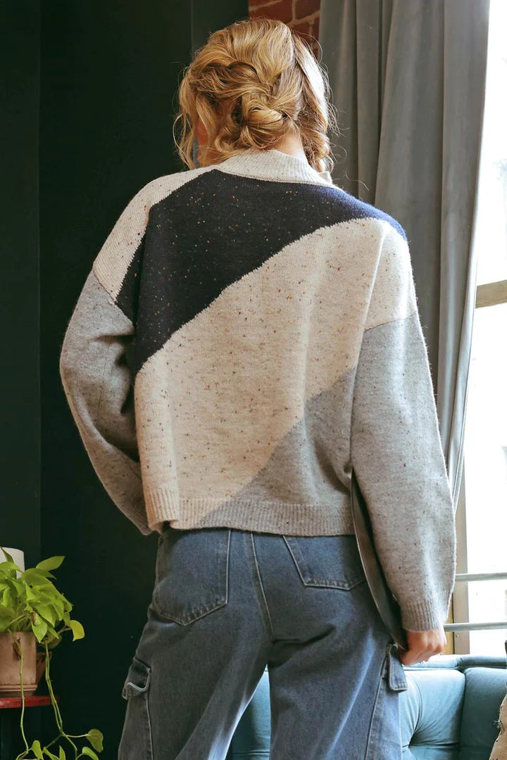 Diagonal Striped Sweater - Grey Multi