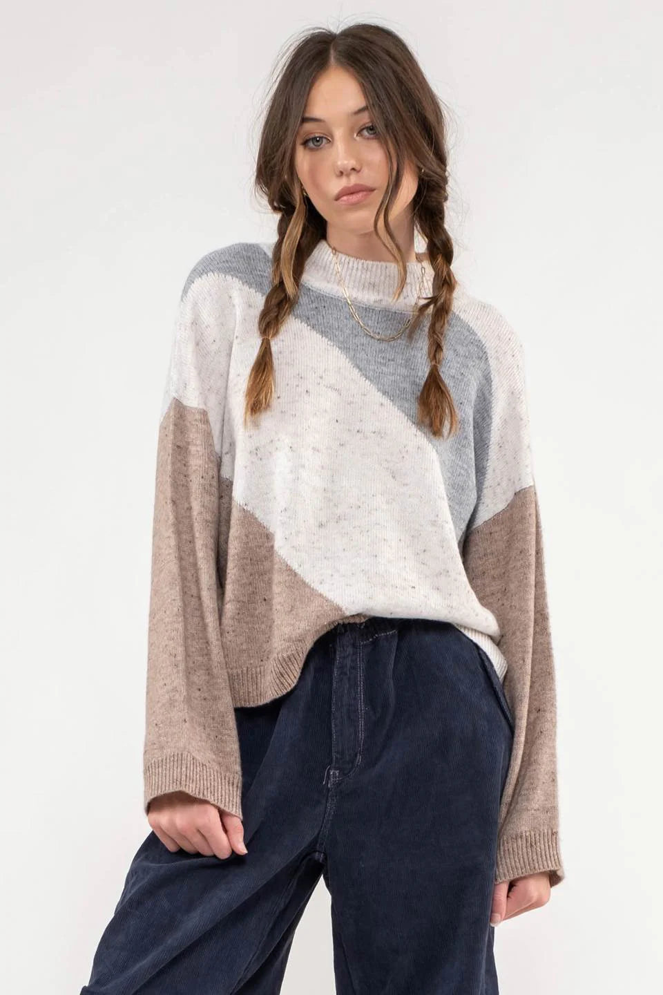 Diagonal Striped Sweater - Mocha Multi
