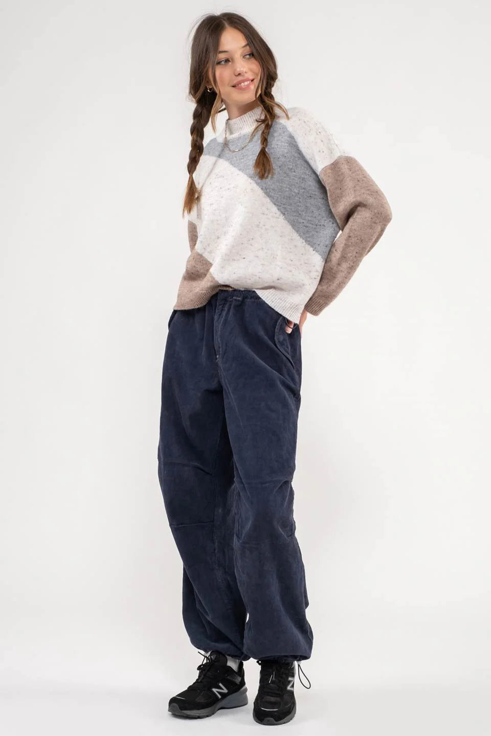 Diagonal Striped Sweater - Mocha Multi