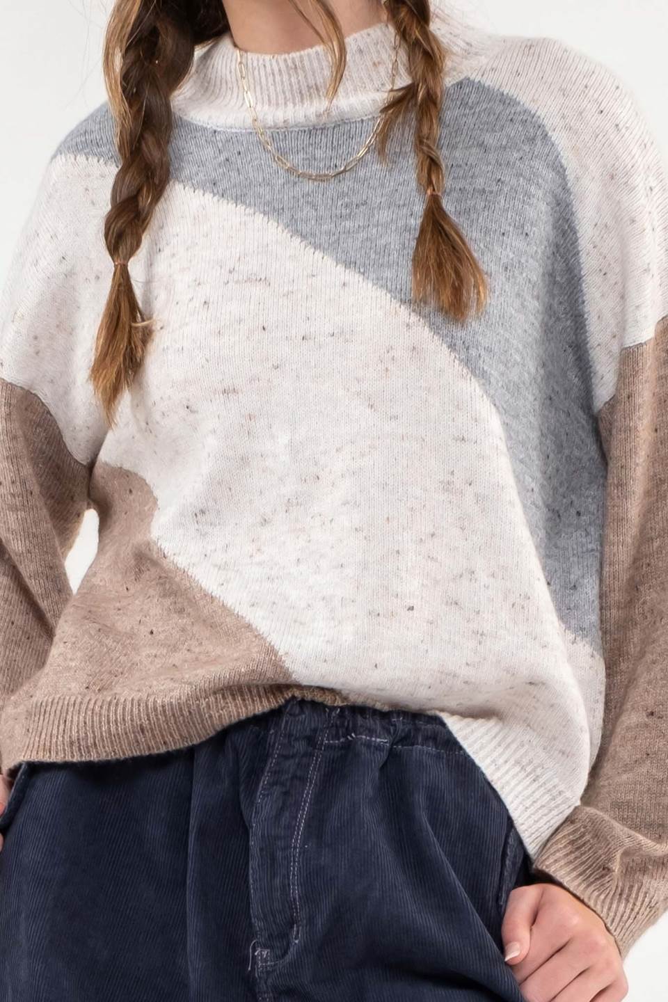Diagonal Striped Sweater - Mocha Multi