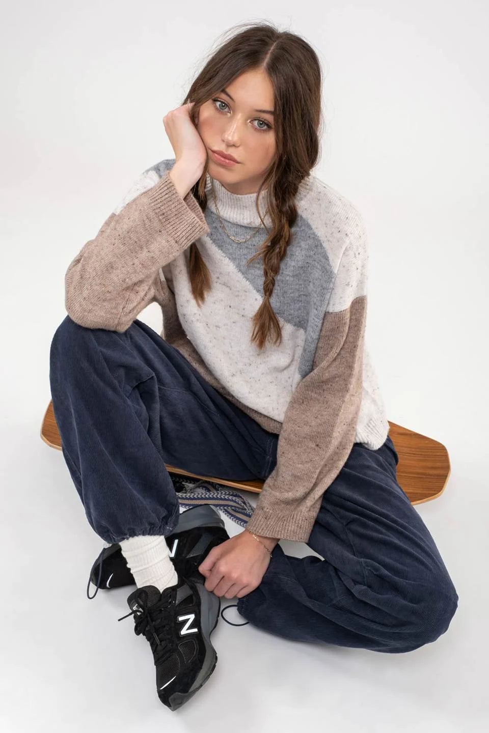 Diagonal Striped Sweater - Mocha Multi